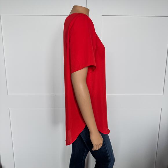 Banana Republic Women’s Medium Poppy Red Relaxed Fit Tunic Blouse, High Low Hem - Picture 4 of 8